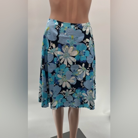 Citrine Blue and Black Midi A-Line Skirt - Size 2 - Picture 6 of 11